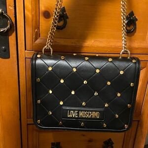 Love Moschino Black and Gold Studded Shoulder Bag